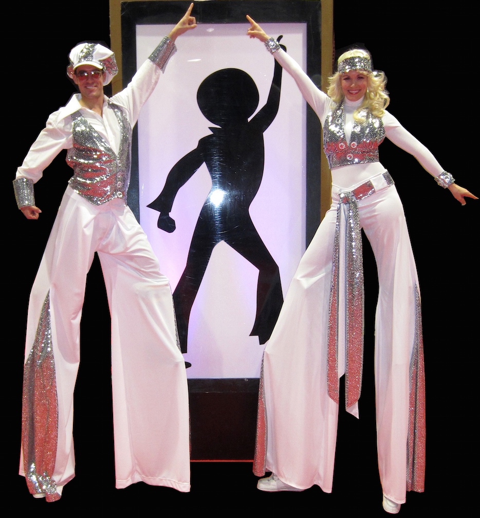 disco stilt walkers by stilt pros