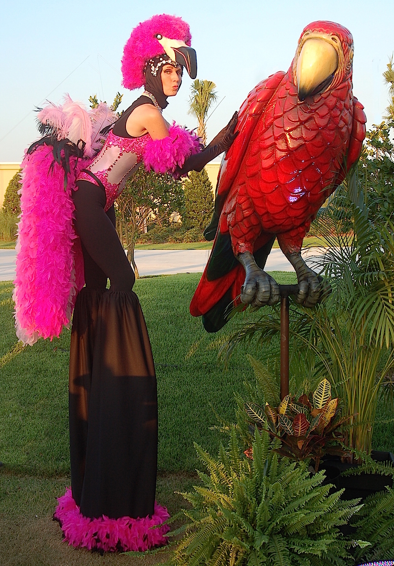 PINK FLAMINGO STILT WALKER by STILT PROS - side view