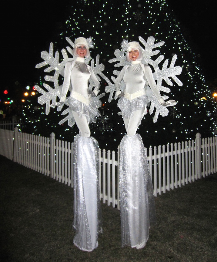 SPARKLING SNOW FLAKE GIRL STILT WALKERS BY STILT PROS